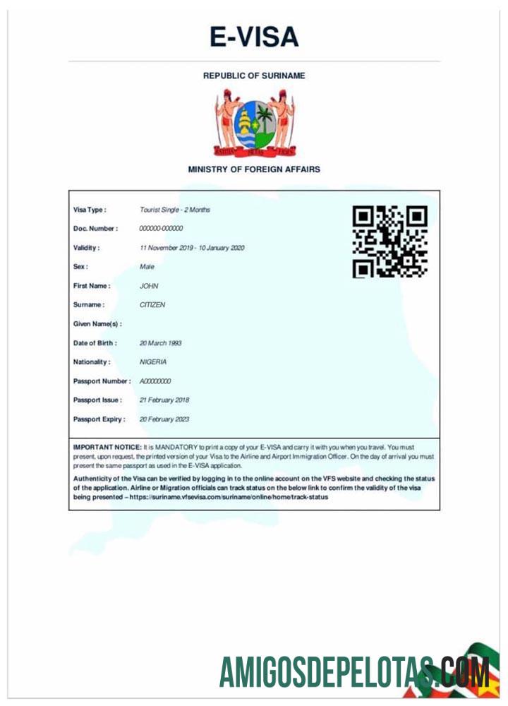 Visto E para SURINAME modelo